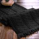 Alynsehom Macrame Table Runner Pure Black Boho Table Runners with Tassels Hand Woven Cotton Table Runner Rustic Farmhouse Table Runners for Bohemian Kitchen Dining Table(12x60in)