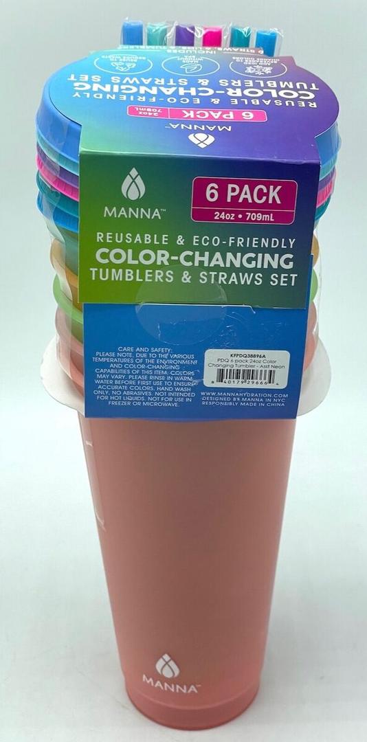 Color Changing 24oz Tumblers Lids & Straws Set New MANNA 6 Pack Reusable Cups