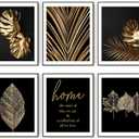 HoozGee Gold Leaf Art Prints Modern Black Gold Botanical Tropical Plant Leaves Art Wall Pictures Canvas Prints Gallery Wall Art Poster Wall Decor Bedroom Room Home Decor (11"x14" UNFRAMED)