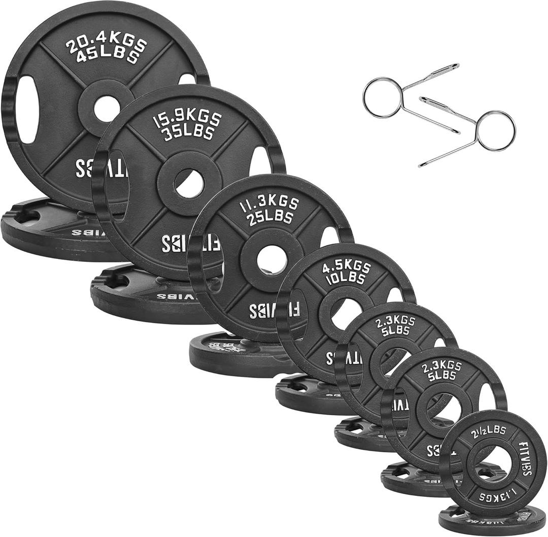 Fitvids 2 Inch Olympic Barbell Weight Plates Set, 255 LB(2.5-45 LB) Barbell Weight Set for Home Gym Strength Training, Double-grip Design
