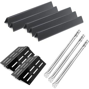 Weber Genesis 300 Flavorizer Bars, Heat Deflectors & Grill Burner | Front Control Knob, Genesis S310 S320 S330 E310 E320 E330, for Weber 7620 7621 7622