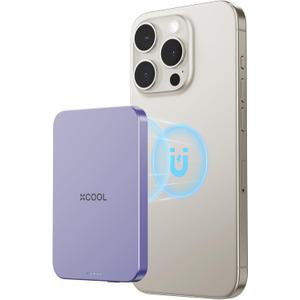 Magnetic Phone Charger, 5000mAh Ultra-Slim Magnetic Power Bank, Magnetic Portable Charger with USB-C Cable and Kickstand, Battery Pack Compatible with iPhone 16/15/14/13/12 Series, Purple