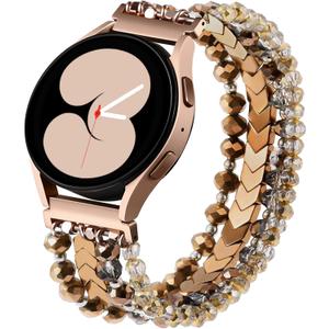 Lerobo Beaded Bracelet Band Compatible with Galaxy Watch 7/6/5/4/Active 2 40mm 44mm/Watch 4 Classic 42mm 46mm/6 Classic 43mm 47mm/5 Pro 45mm, Women Girl 20mm Handmade Fashion Stretchy Watch Band (Small, Coffee)