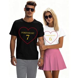 Valentines Shirts for Couples Matching T-Shirt Love Hearts Letter Print Tee Tops (XL, Black2-forever My 7)