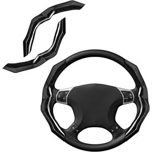 Carbon Fiber Steering Wheel Cover with Anti-Slip Lining and Segmented Design 2pcs Universal Steering Wheel Protector for Men and Women, Car Interior Accessory (Black)