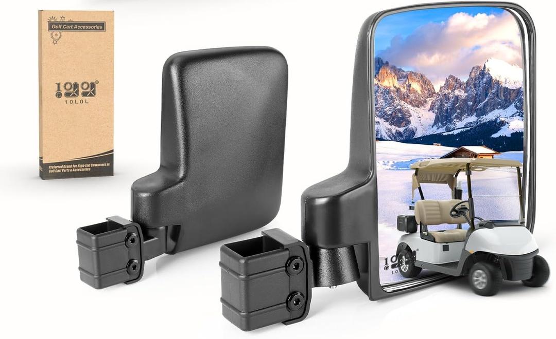 10L0L Golf Cart Mirrors, No Drilling 180 Degree Rotation & Foldable-HD Shatterproof Glass Mirrors for Golf Cart Club Car EZGO and Other, No Drilling Side Mirror 