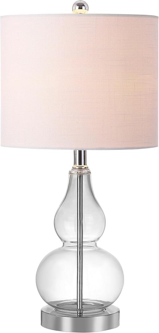 JONATHAN Y 20.5" Clear Glass Table Lamp, Modern Gourd Bedside Nightstand Lamp for Bedroom, Living Room, White Linen Shade, LED Bulb Included (JYL1028E) (Single)