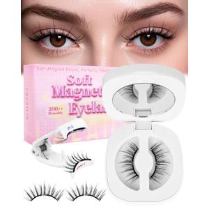 CALAILIS Magnetic Eyelashes with Applicator Upgrade Soft Magnetic Eyelashes Natural Look without Eyeliner No Glue Needed Reusable Waterproof for All Day Comfort (RC001)