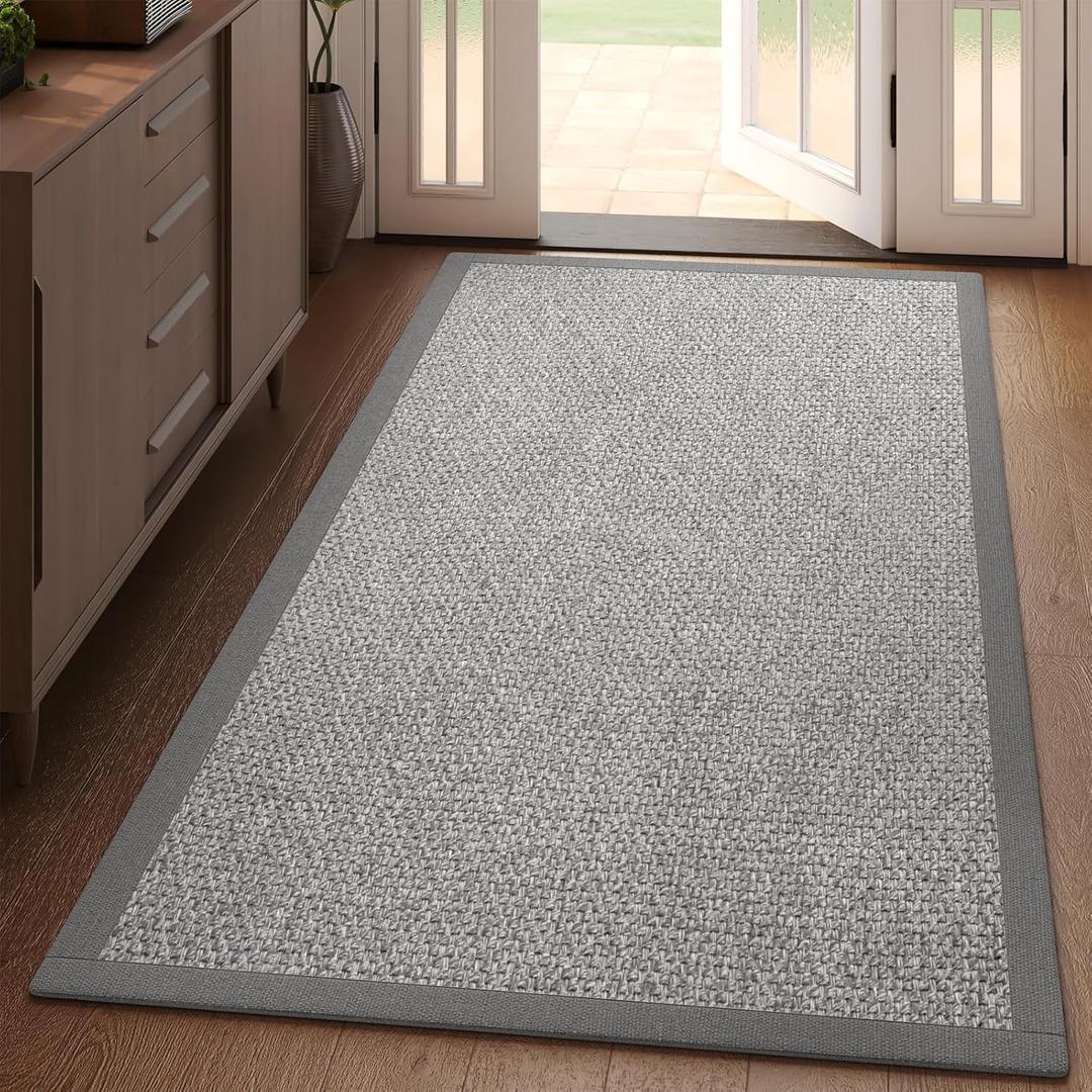 YDKGL Washable Runner Rug 3x5 Jute Like Entryway Indoor Runner Mat Rugs Non Slip, Woven Soft Farmhouse Area Boho Floor Carpet for Hallway Kitchen Laundry Hall Backdoor Bedroom Living Room, Grey