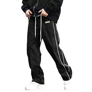 QJQ Men's Wide Leg Baggy Sweatpants Vintage Y2K Track Pants Parachute Pants with Pockets Casual Streetwear Black Small
