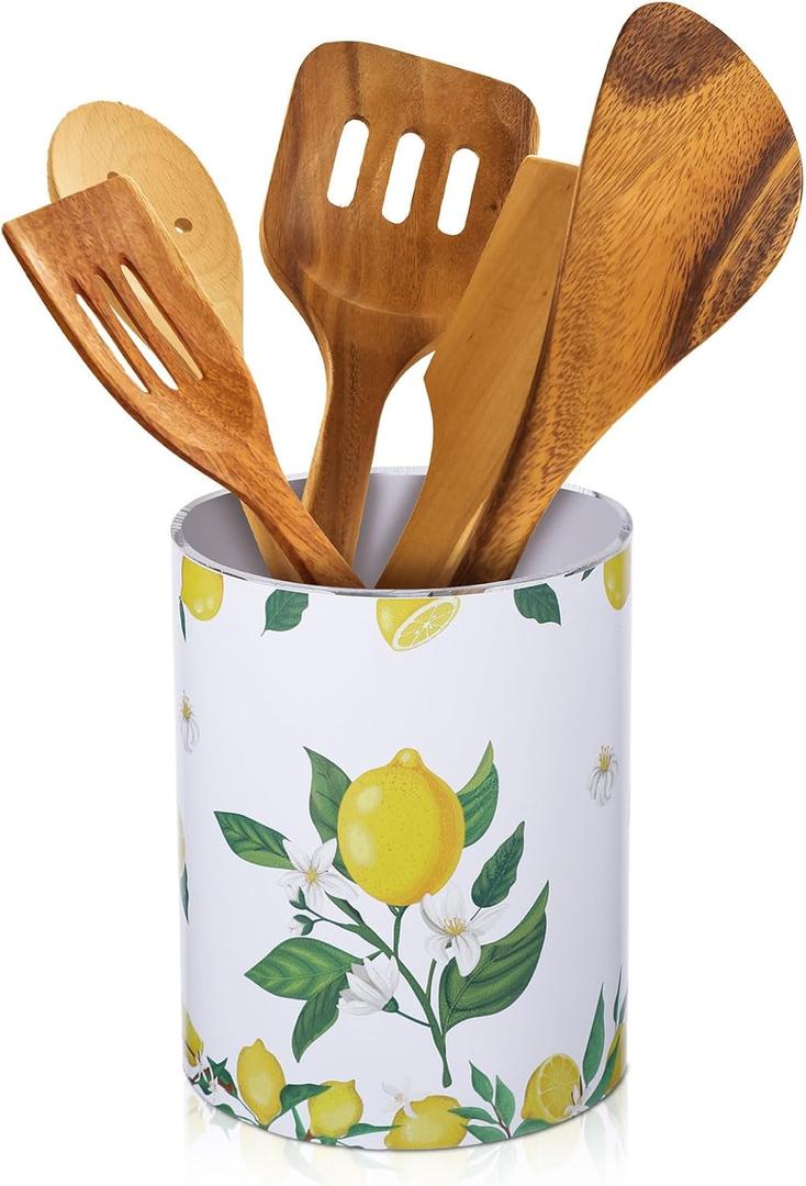 Kitchen Decorations Utensil Holder Acrylic Utensil Crock 6.3 Inch Spoon Kitchen Organizer for Countertop Coffee Spoon Holder Jar for Cooking Tools (Lemon)