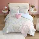 Betsey Johnson - Twin XL Comforter Set, Soft & Reversible Floral Bedding, 4 Piece Bonus Bed Set with Pillowcase, Throw Blanket & Heart Shaped Throw Pillow (Patchwork Floral/Butterfly Love Heart Blue)