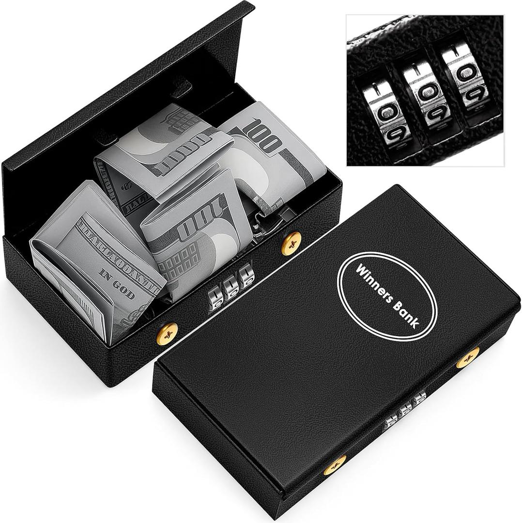 1 Pack Combination Lock Metal Box for Gamblers Pocket Safe Coded Casino Winner Bank Cash Drop Box Portable Casino Money Boxes for Cash Saving Go Home Money Gifts, 4.3 x 2.36"(Black)