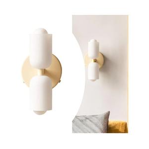 Double Cylinder Wall Sconce, Mid Century Modern Gold Vanity Light Fixture with White Glass Shade, 2-Light Bedside Wall Lamp, Decorative Wall Lighting for Bathroom, Bedroom, Living Room, Hallway(White)