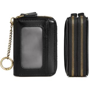 TFKGS Credit Card Holder for Women RFID Wallet Leather Womens Wallet with Zipper Blocking Keychain Card Accordion Wallets Gifts for Women Black