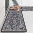 KIMODE Comfort Kitchen Mats for Floor Cushioned Anti Fatigue 2 Piece,Boho Floral Kitchen Rugs Non Slip,Waterproof Memory Foam Kitchen Mat Carpet for Laundry Office Home,Dark Grey 17"x29.5"+17" x47