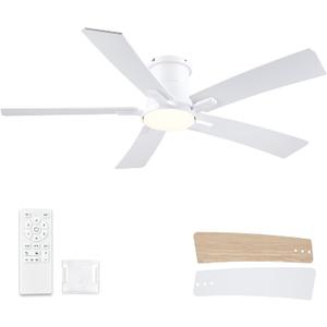 52 Inch White Ceiling Fans with Lights ＆ Remote, ETL Listed