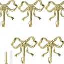 5Pcs Bow Wall Hooks - MfhdgXAvs Gold Decorative Coat/Towel Hooks for Bathroom, Bowknot Hangers with Screws, Alloy Cute Shower Curtain & Robe Hook, Heavy Duty Home Decor (Gold)