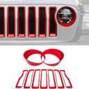 9PCS Grille Inserts Headlight Cover Kit Fitment for Jeep (2020-2023) Gladiator JT (Red, JT)