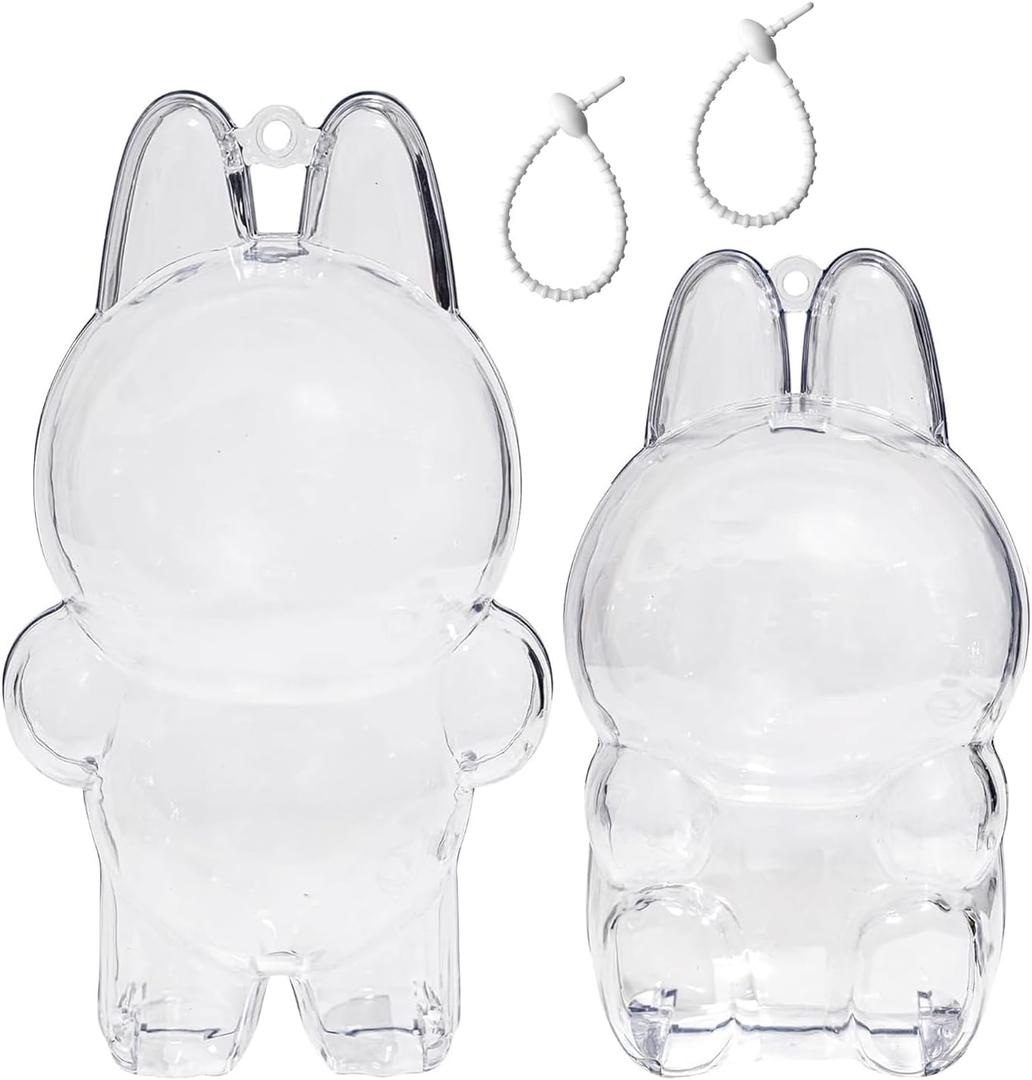 2Pcs Protective Case for L A B 2.0 Doll Display Box, Standing Case, Clear Display Case with Keychain(No Doll, Standing+Sitting)