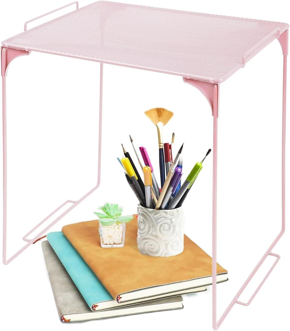 Locker Organizer Shelf, Stackable, Extra Tall, Fits Standard Size School Lockers (Pink)