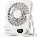 WHATOOK Small Desk Fan Personal Fans: 5000mah 25 Hours Battery Office Quiet Mini Desktop Fan Portable Rechargeable Travel Essentials (White, 2000)