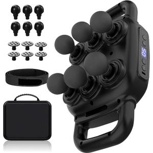UFFAE Six Head Massage Gun, 50 Intensity Levels & 9 Massage Modes, Equipped with 3 Different Massage Heads, Massage Gun with Adjustable Belt Ideal Gifts for Women, Men, Mom, and Dad (Light Black)