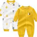 Newborn Baby Boys 2 Pack Cotton Romper Outfits Infant Long Sleeve One-Piece Toddler Button Jumpsuits, 3-6months