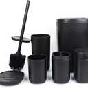 Bathroom Accessories Set of 6 Complete, Toothbrush Holder, Soap Dispenser, Garbage Trash Can, Soap Dish, Toothbrush Cup and Toilet Brush Holder, Black