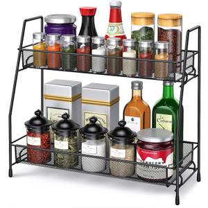 Spice Rack Organizer for Cabinet, Bathroom Organizer Countertop, Bathroom Counter Organizer, Kitchen Countertop Organizer, Bathroom Vanity Organizer (14.17 x 12.72 x 5.55 inches, Black)