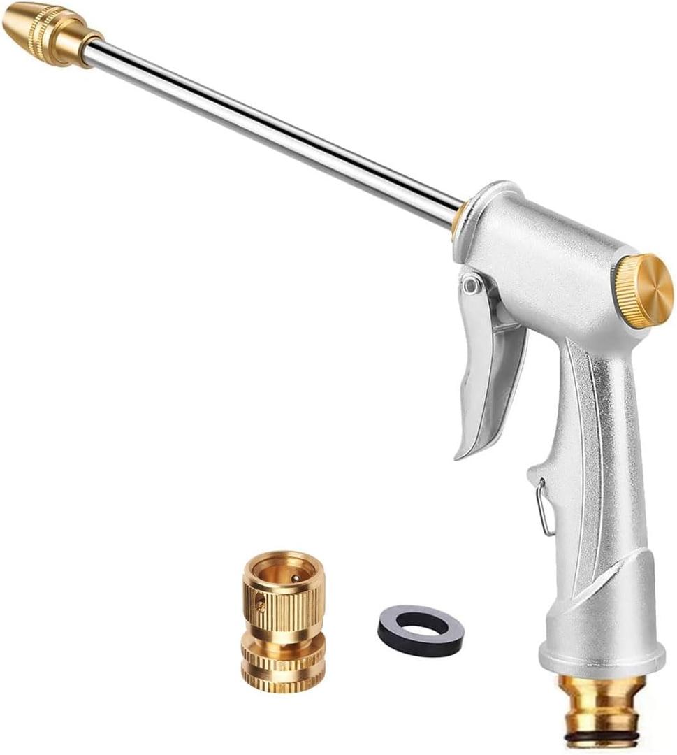Garden Hose Nozzle Sprayer High Pressure Garden Hose Nozzle Heavy Duty Water Sprayer for Garden Spray Patio Outdoor Washer Pet Shower Car Wash attachment, 50"W x 80"L (Pack of 2), Platinum White