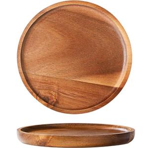 Wooden Acacia Plates of 2, 6Inch Round Wood Plates Acacia Wooden charcuterie boards Serving Tray for Dishes Snack Dessert