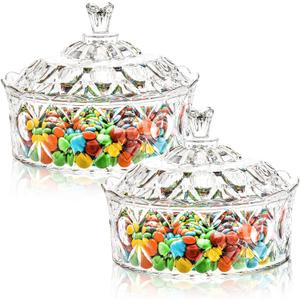Lawei 2 Pack Candy Dish with Lid, Acrylic Decorative Candy Jar Crystal Covered Sugar Bowl for Candy Buffet, Party, Wedding, Home Decoration
