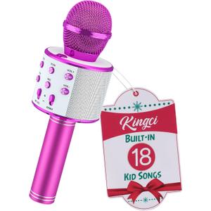 Kids Microphone, Girls Toy Microphones for Toddler Singing Bluetooth + 18 Pre-Loaded Nursery Rhymes, Birthday Gifts Toys Microphone for 3 4 5 6 7 8 9 10 12 Year Old Girls Boys