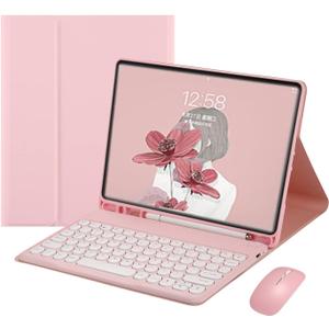 HENGHUI Keyboard Mouse for Galaxy Tab A8 10.5 inch Tablet 2022 SM-X200/X205/X207 Keyboard Case Cute Round Key Color Keyboard Wireless Detachable BT Keyboard Cover (Pink)