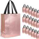 18-Pack Rose Gold Reusable Gift Bags with Handles, Bulk Goodie Bags for Valentines Day, Baby Shower, Birthday, Party Favors, Wedding, Holiday Goodie | 8x4x10 Inches | 18 Premium Rose Gold Bag | Eco-Friendly