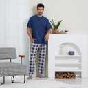 Keyocean Mens Pajama Set, Soft Cotton Short-Sleeve T-Shirt & Long Pants PJ Set for Sleeping (Blue, XL)
