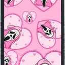 Cute Skull Skeleton Black Border Case Compatible with iPhone 14, Horror Unique Pink Halloween Ghost Pattern Design Case for Teens Men and Women
