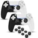 PS5 Controller Skin, Anti-Slip Soft Silicone Protective Cover Case for PlayStation 5 Controller Grip Accessories, 2 Pack with 8 x Thumb Grip Caps (Black Mix White)