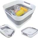GIMWA 2.6 Gal(10L) Collapsible Wash Basin for Baby Bottles, Gray Space-Saving Collapsible Dish Basin with Drain Plug for bottle washing, Collapsible Bucket for RV Kitchen Essentials