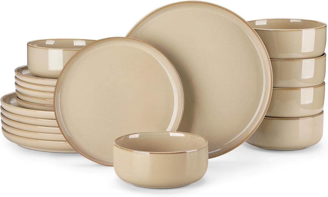 vancasso PLAYA Ceramic Plates and Bowls Sets, 18 Pieces Brown Dinnerware Sets for Kitchen, Reactive Glaze Dishes Set for 6, Dishwasher and Microwave Safe