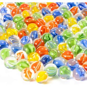 Sukh Glass Marbles - Bulk 100Pcs Cat Eye Mix 4 Colors Medium Sized Thick Marble Decorative Gift Retro Game with 14mm and 16mm for Bounce,Chinese Checkers Board Game,Vases,Party Decor (Red, Blue, Green, Yellow)