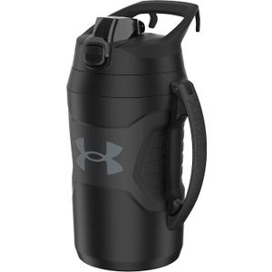 Under Armour Half Gallon Water Bottle Insulated, 64oz Insulated Water Bottle with Handle, Fence Hook, Leak Resistant, for Baseball, Football & More - Black/Black