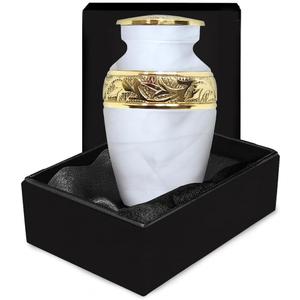 Small Urns for Human Ashes Keepsake Handcrafted White Memorial Urn with Brass Accent Mini Keepsake Urn for Men and Women Remembrance Urn (Small)