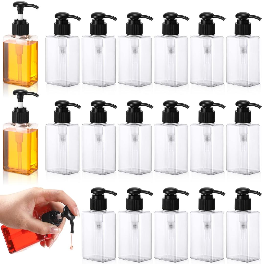Domensi 100ml /3.4 oz Pump Bottle Mini Travel Bottles Small Dispenser Containers Plastic Pump Lotion Dispenser Empty Square Travel Size Containers Toiletries