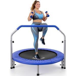 SereneLife 40" Foldable Mini Trampoline for Adults - Compact Fitness Rebounder with Adjustable Foam Handle, Exercise Trampoline with Max Load 330lbs, Indoor/Garden Whole-Body Workout