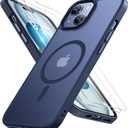 Miracase Magnetic for iPhone 15 Case (Compatible with MagSafe)with 2X Screen Protectors Military-Grade Protection, Anti-Fingerprint Translucent Matte Phone Cover for iPhone 15 6.1 inch, Dark Blue
