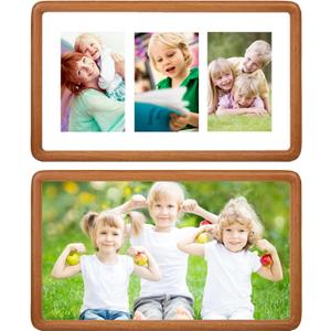 8x14 Collage Picture Frame Teak Wood, Multiple Three 4x6 Photos or 11x14 without Mat, Rustic Rounded Corner Photo Frame with Tempered Glass Hanging Displaying Horizontally or Vertically