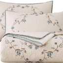 vctops 3-Piece 100% Cotton Bedspread Coverlet Set King Size Elegant Floral Embroidered Reversible Patchwork 1 Quilt and 2 Pillow Shams (Flower B,King)