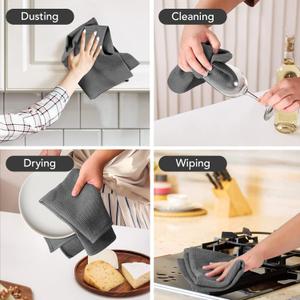 PY HOME & SPORTS 4 Pack Cotton Waffle Weave Kitchen Towels 17 x 25, Super Absorbent Kitchen Hand Dish Cloths for Drying and Cleaning (Dark Grey)